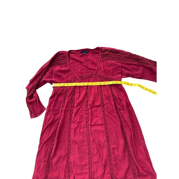 American Eagle Outfitters Red Crochet Trim Mini Dress Small Cotton Blend Boho St - Picture 5 of 6